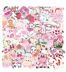 50 PCS Strawberry Cow Waterproof Stickers