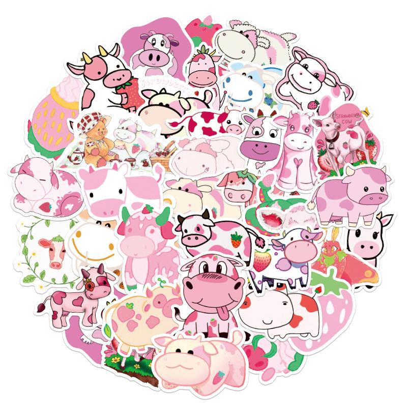 50 PCS Strawberry Cow Waterproof Stickers