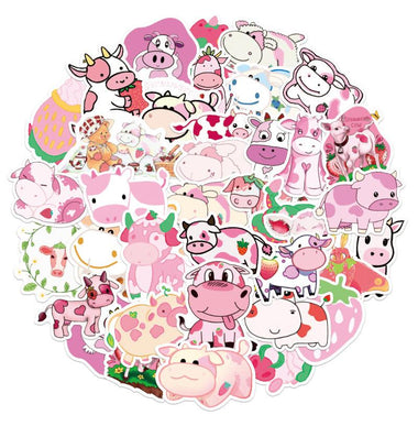 50 PCS Strawberry Cow Waterproof Stickers